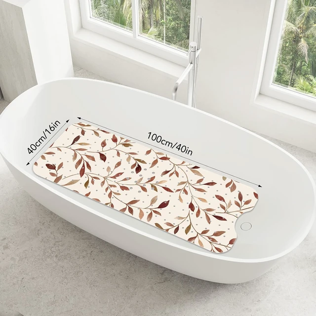 Alt view image 2 of 7 - Leaves, Brown Bath Mat for Tub Non Slip-40x16 Inch