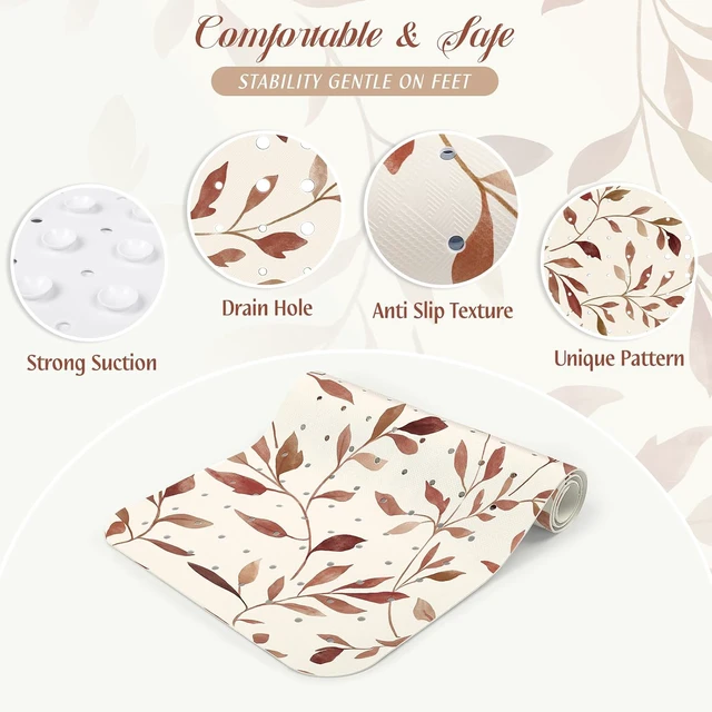 Alt view image 4 of 7 - Leaves, Brown Bath Mat for Tub Non Slip-40x16 Inch