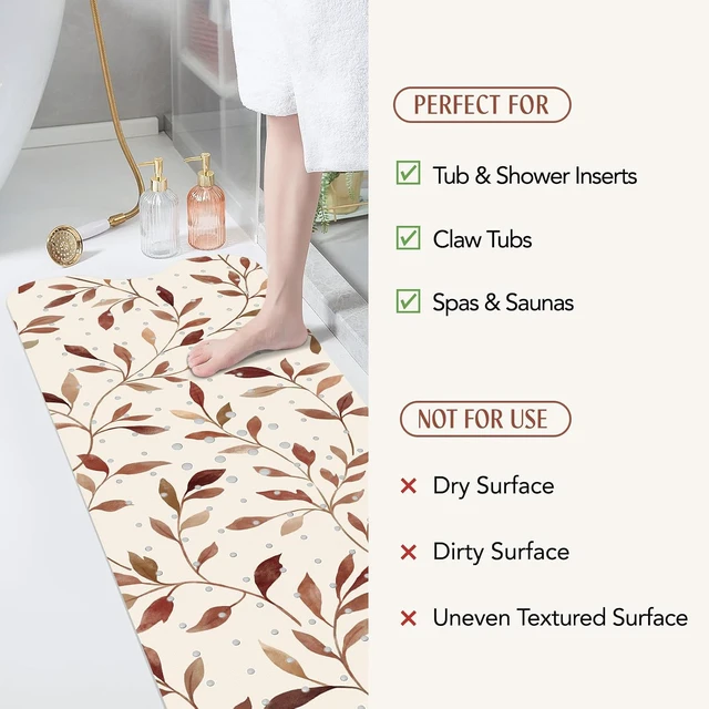 Alt view image 6 of 7 - Leaves, Brown Bath Mat for Tub Non Slip-40x16 Inch