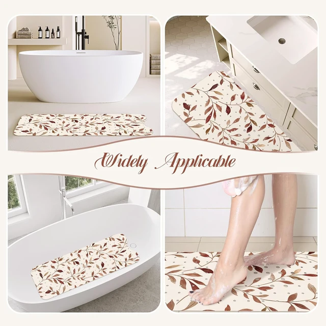 Alt view image 7 of 7 - Leaves, Brown Bath Mat for Tub Non Slip-40x16 Inch