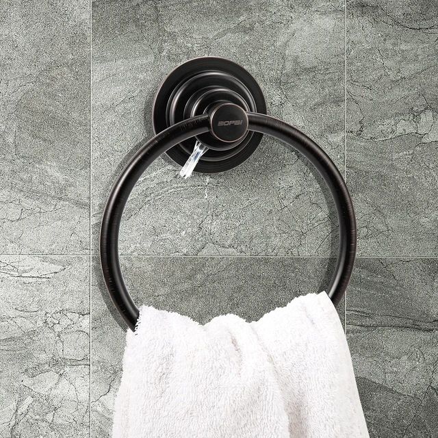 Alt view image 2 of 7 - Oil Rubbed Bronze, Drill Free Vacuum Suction Cup Towel Ring