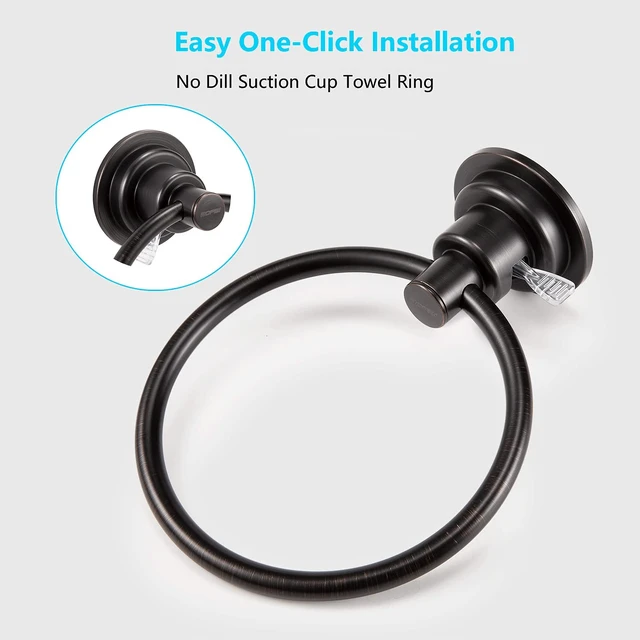 Alt view image 3 of 7 - Oil Rubbed Bronze, Drill Free Vacuum Suction Cup Towel Ring
