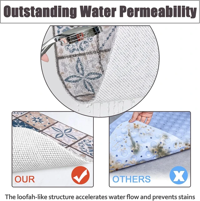 Alt view image 4 of 7 - Shower Mat Non Slip Extra Long Bath Tub Mat Non Slip 16''x39'' Loofah Bathroom Shower Mat for Inside Shower Soft Textured Foot Massage Pad Bathroom Floor Mat for Wet Area No Suction Cups Quick Dry