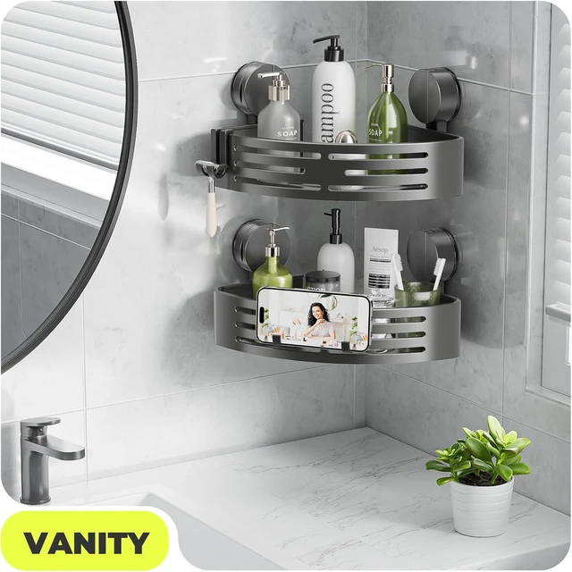 Alt view image 7 of 7 - Apartment Dorm Rv Bathroom Rental Shower, Bathroom Organizers & Storage With Hooks, No Drilling Removable, Waterproof Rustproof, Bathroom Corner Hanging Shelves, 2 Pack Corner Shower Caddy Suction Cup