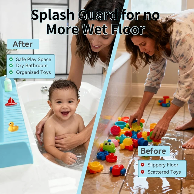 Alt view image 3 of 7 - Suitable for Kitchen Sinks and Bathtubs, Prevent Water Spills in Bathroom, Toy Tray Caddy Holder for Tub, Bathtub Splash Guard for Tub Kids - 31IN Silicone Splash Guard with 11 Strong Suction Cups