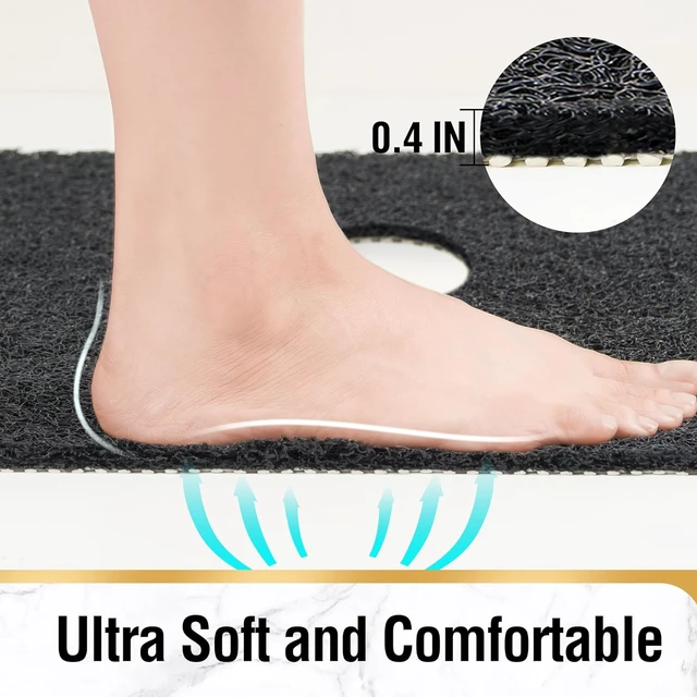 Alt view image 5 of 7 - Black, Bathroom Accessories, Quick Drying Stall Floor Mat, Soft Loofah-Style Bathtub Mat Without Suction Cup, 35 x 16 Inch Non Slip Bath Mat for Textured Tub, Shower Mat with Center Drain Hole