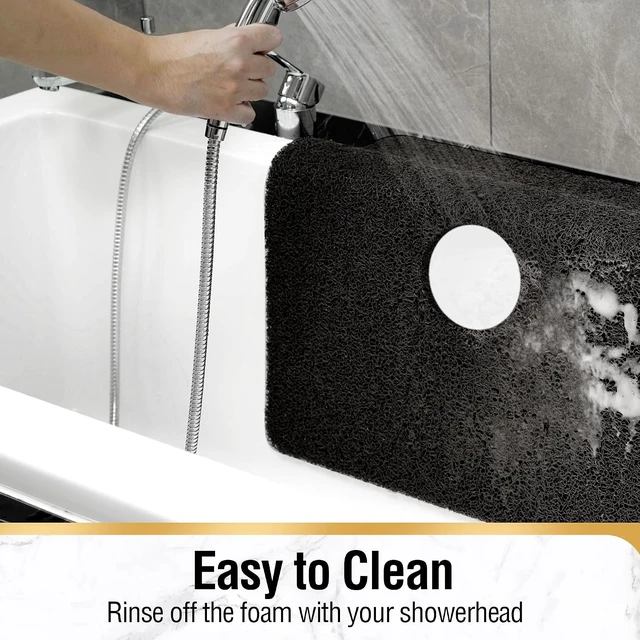 Alt view image 7 of 7 - Black, Bathroom Accessories, Quick Drying Stall Floor Mat, Soft Loofah-Style Bathtub Mat Without Suction Cup, 35 x 16 Inch Non Slip Bath Mat for Textured Tub, Shower Mat with Center Drain Hole