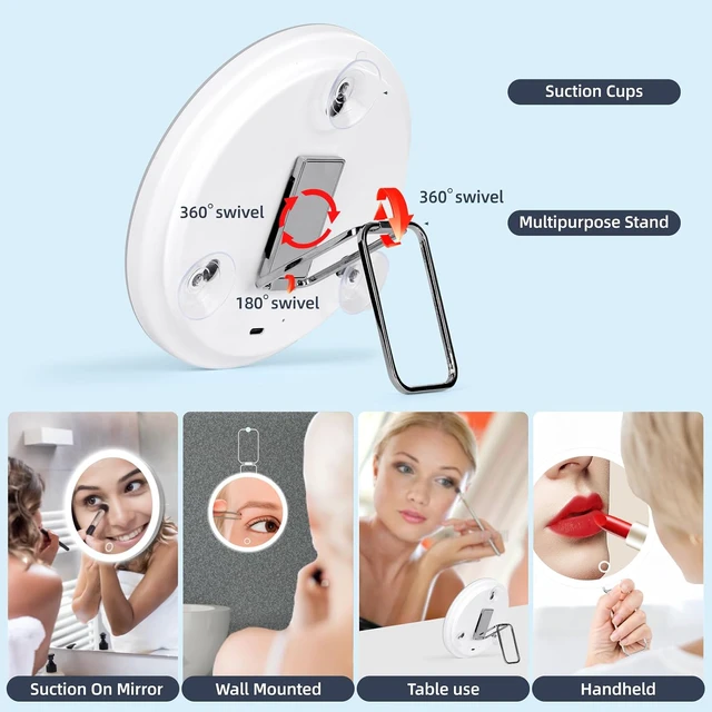 Alt view image 4 of 7 - 20X Magnifying Mirror w/ LightLighted Magnifying Mirror w/ 3 Suction Cups & 360° StandRechargeable 3 Colors Dimming Vanity Mirror6inch Large Tabletop Makeup Mirror w/ Tweezers & Scissors