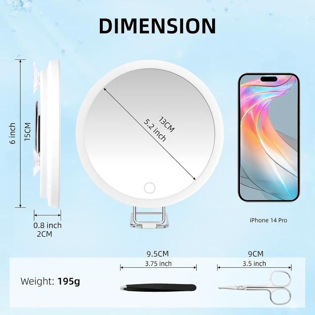 Alt view image 5 of 7 - 20X Magnifying Mirror w/ LightLighted Magnifying Mirror w/ 3 Suction Cups & 360° StandRechargeable 3 Colors Dimming Vanity Mirror6inch Large Tabletop Makeup Mirror w/ Tweezers & Scissors