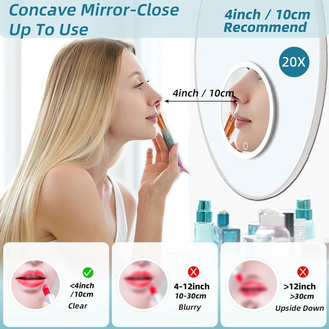 Alt view image 7 of 7 - 20X Magnifying Mirror w/ LightLighted Magnifying Mirror w/ 3 Suction Cups & 360° StandRechargeable 3 Colors Dimming Vanity Mirror6inch Large Tabletop Makeup Mirror w/ Tweezers & Scissors
