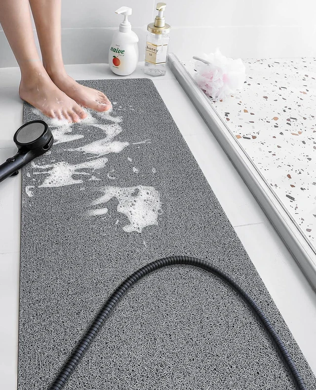 Main image of PVC Loofah Shower Mat for Wet Areas (Grey), Quick Drying Bathtub Mat Non Slip for Shower Bathroom, Shower Mat Non Slip Without Suction Cups