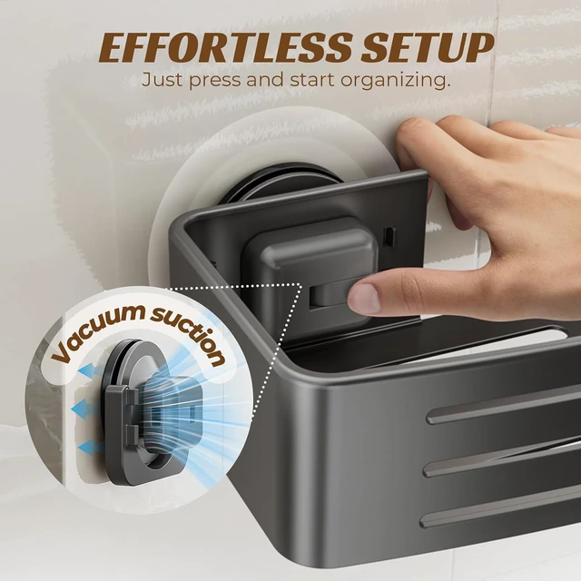 Alt view image 3 of 7 - Waterproof Rustproof Shower Bathroom Accessories Decor(Gray), Large Capacity Bathroom Organizers and Storage, 2 Pack Shower Shelves with Hooks No Drilling Removable, Shower Caddy Suction Cup