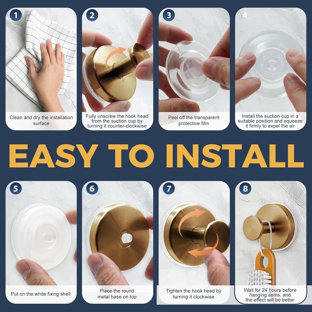 Alt view image 5 of 6 - 4 Packs(Brushed Bronze), No-Drill Removable Towel Hooks for Bathroom, Reusable Shower Hooks, Mirror, Glass Window&Door, Large Suction Cup Hooks for Shower