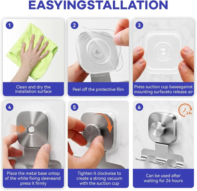 Alt view image 5 of 6 - Towel Hanger, No-Drill Shower Hooks for Shaver, Suction Cup Razor Holder