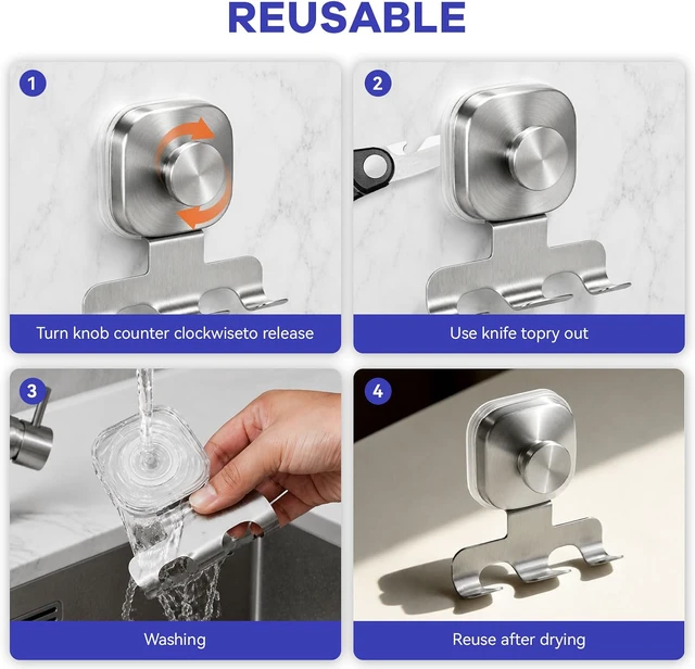 Alt view image 6 of 6 - Towel Hanger, No-Drill Shower Hooks for Shaver, Suction Cup Razor Holder