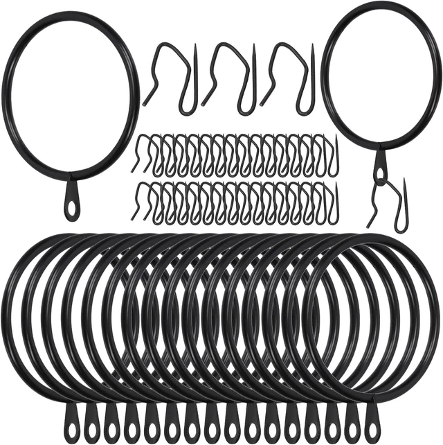 Main image of for Window Door Shower Curtain, Drape Sliding Eyelet Ring Metal Curtain Hooks, 60Pcs 50mm/2" Inner Diameter Black Metal Curtain Ring with Pin-on Drapery Hooks Assortment Kit