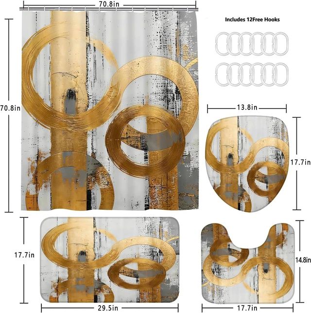 Alt view image 2 of 7 - 4pcs Gold Abstract Shower Curtain Bathroom Decor Sets with Rugs