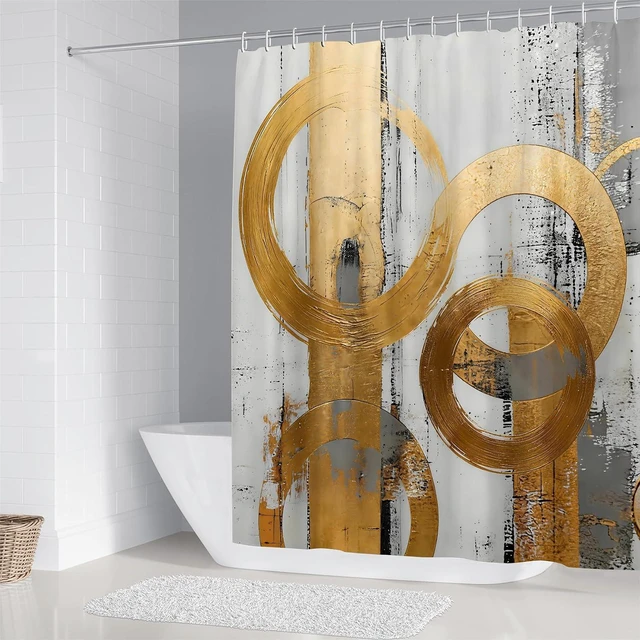 Alt view image 3 of 7 - 4pcs Gold Abstract Shower Curtain Bathroom Decor Sets with Rugs
