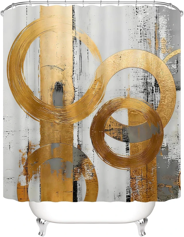 Alt view image 4 of 7 - 4pcs Gold Abstract Shower Curtain Bathroom Decor Sets with Rugs