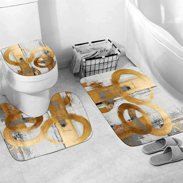 Alt view image 5 of 7 - 4pcs Gold Abstract Shower Curtain Bathroom Decor Sets with Rugs