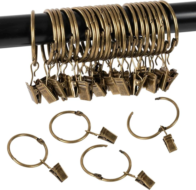 Main image of Heavy Duty Rustproof Metal Decorative Vintage Drapery Rings Curtain Clips Rod Hangers Door Curtain and Shower Curtain Rings Bronze, 2inch Inner Diameter, Openable Curtain Rings with Clips