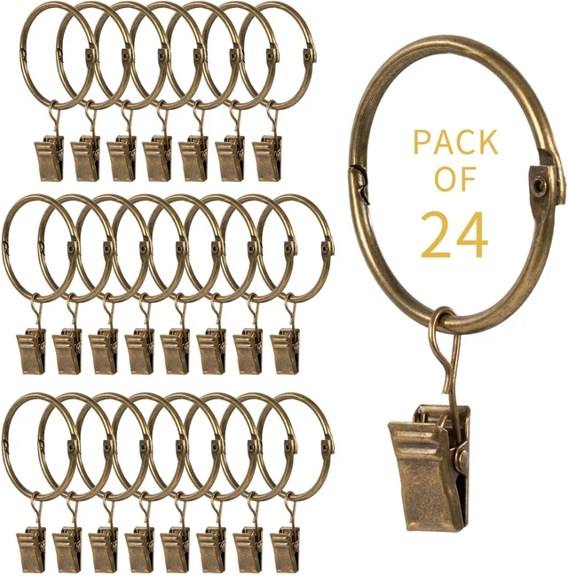 Alt view image 3 of 6 - Heavy Duty Rustproof Metal Decorative Vintage Drapery Rings Curtain Clips Rod Hangers Door Curtain and Shower Curtain Rings Bronze, 2inch Inner Diameter, Openable Curtain Rings with Clips