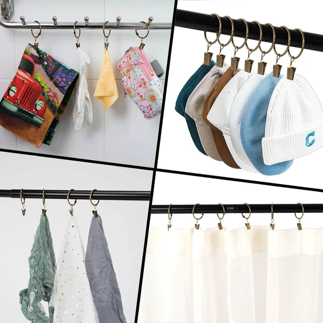 Alt view image 6 of 6 - Heavy Duty Rustproof Metal Decorative Vintage Drapery Rings Curtain Clips Rod Hangers Door Curtain and Shower Curtain Rings Bronze, 2inch Inner Diameter, Openable Curtain Rings with Clips