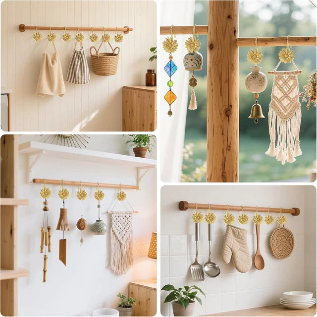 Alt view image 5 of 7 - Bathroom Daisy Flowers Heavy Duty Design Beautiful Floral Decoration (Gold), Set of 12, Rust-Resistant Hooks for Shower Curtain Rods, Metal Daisy Shower Curtain Hooks