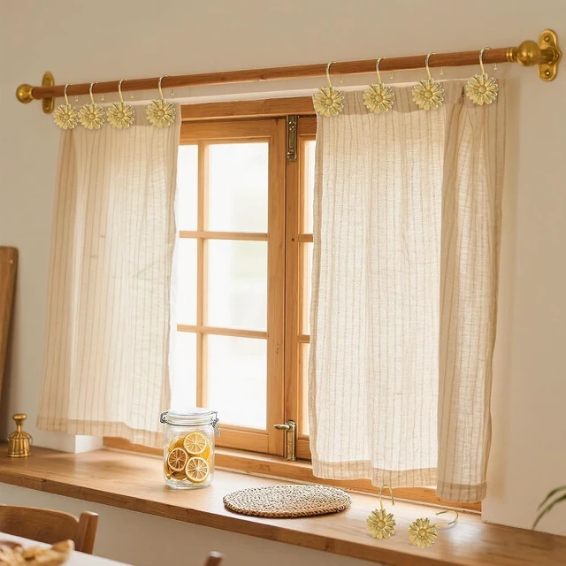 Alt view image 3 of 7 - Bathroom Daisy Flowers Heavy Duty Design Beautiful Floral Decoration (Gold), Set of 12, Rust-Resistant Hooks for Shower Curtain Rods, Metal Daisy Shower Curtain Hooks