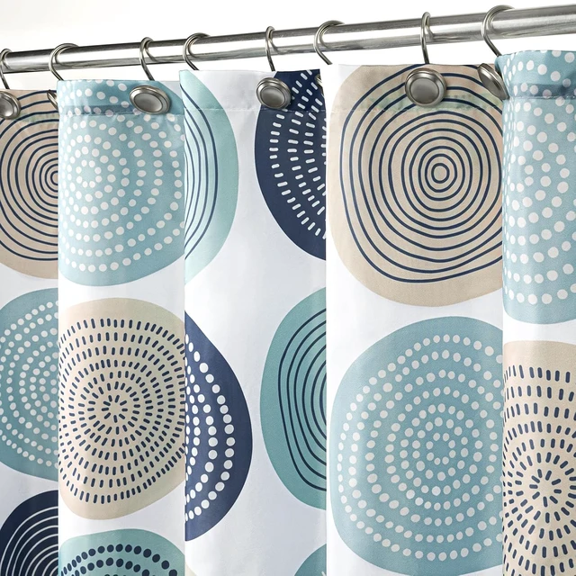 Alt view image 2 of 7 - Abstract Tree Rings Woody Artistic Fabric Shower Curtain. Nature Pale Blue Teal Beige Light Brown