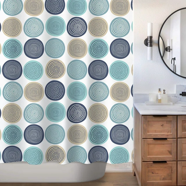 Alt view image 5 of 7 - Abstract Tree Rings Woody Artistic Fabric Shower Curtain. Nature Pale Blue Teal Beige Light Brown