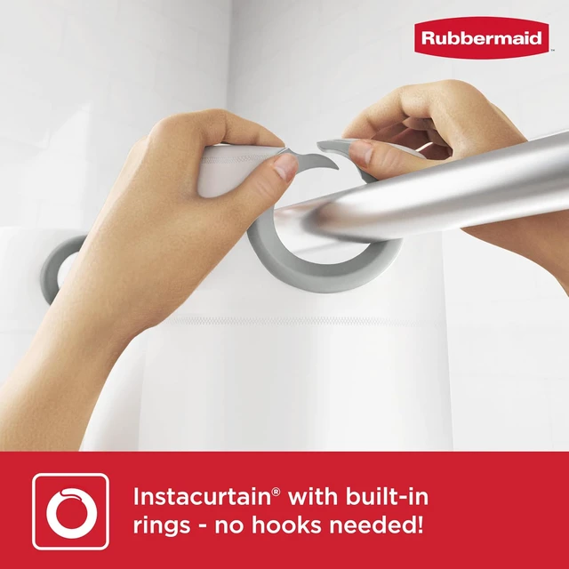 Alt view image 3 of 7 - Frosty, 71 x 74, Heavyweight 8g PEVA Instacurtain for Bathroom with Gray Built-in Rustproof Rings, Frosty No Hook 3-in-1 Waterproof Shower Curtain with 5 Storage Pockets