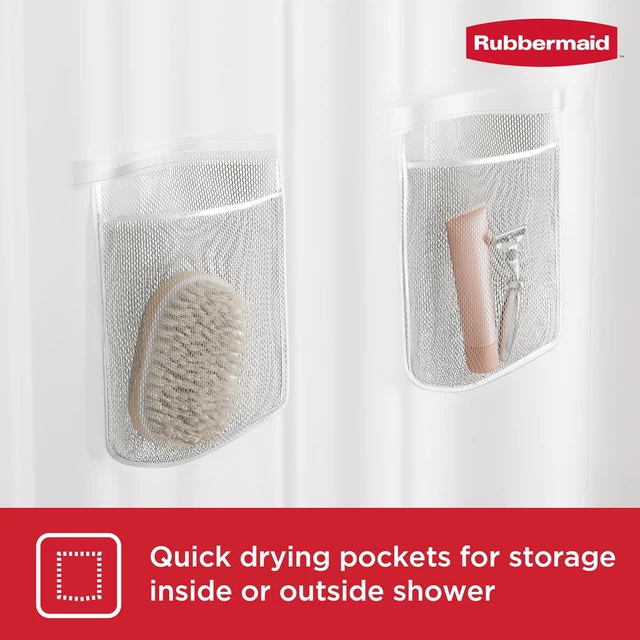 Alt view image 6 of 7 - Frosty, 71 x 74, Heavyweight 8g PEVA Instacurtain for Bathroom with Gray Built-in Rustproof Rings, Frosty No Hook 3-in-1 Waterproof Shower Curtain with 5 Storage Pockets
