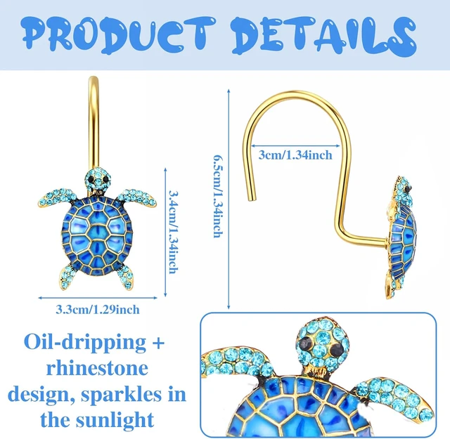 Alt view image 3 of 7 - 12 Pcs Sea Turtles Shower Curtain Hooks Rings