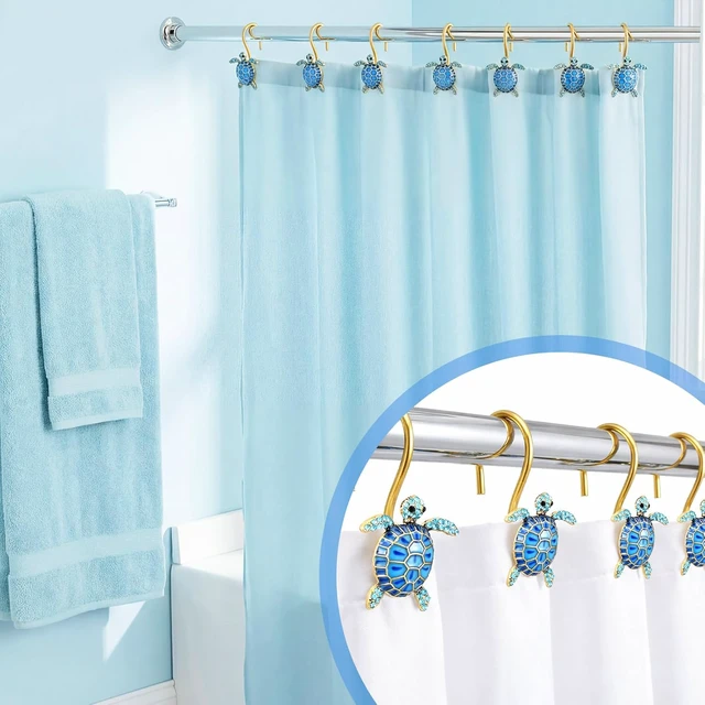 Alt view image 4 of 7 - 12 Pcs Sea Turtles Shower Curtain Hooks Rings