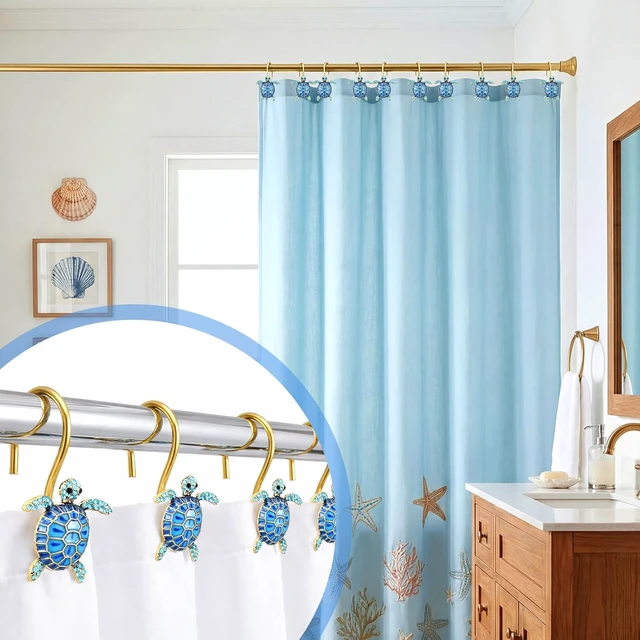 Alt view image 5 of 7 - 12 Pcs Sea Turtles Shower Curtain Hooks Rings