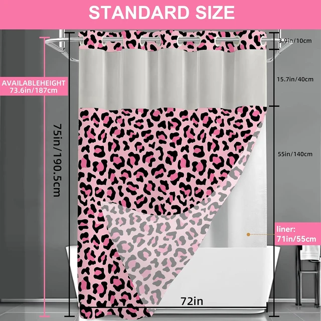 Alt view image 2 of 7 - Hookless Shower Curtain Pink Leopard Shower Curtain with Liner