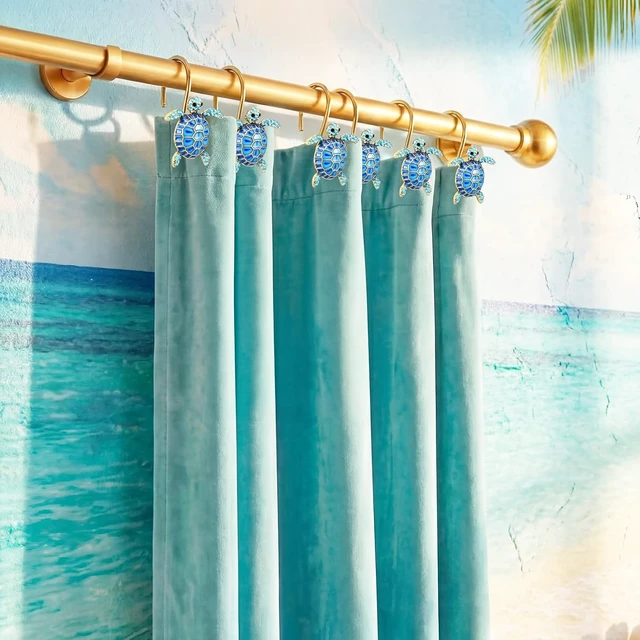 Alt view image 6 of 7 - 12 Pcs Sea Turtles Shower Curtain Hooks Rings