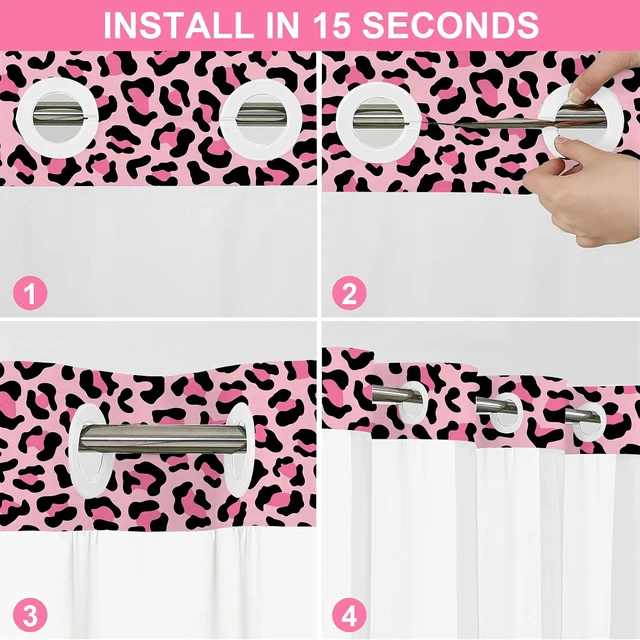 Alt view image 5 of 7 - Hookless Shower Curtain Pink Leopard Shower Curtain with Liner