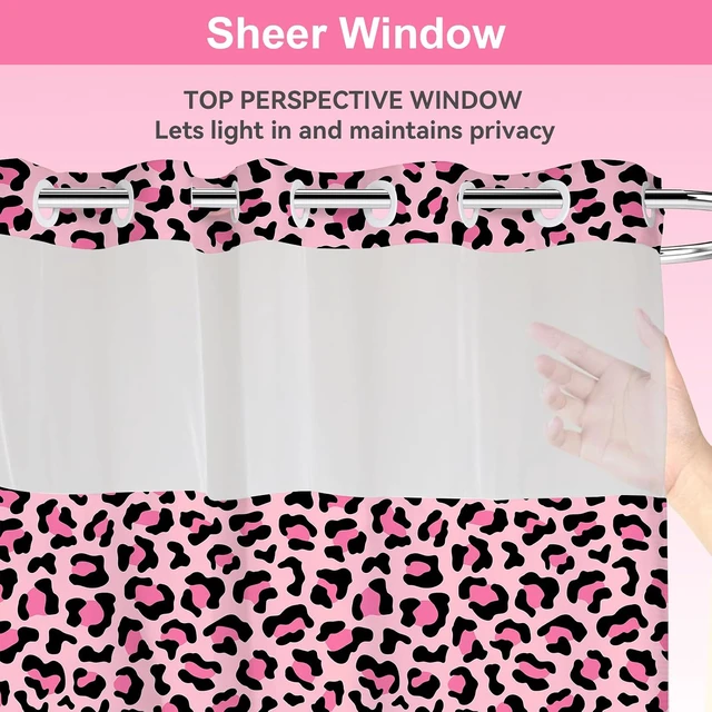 Alt view image 6 of 7 - Hookless Shower Curtain Pink Leopard Shower Curtain with Liner