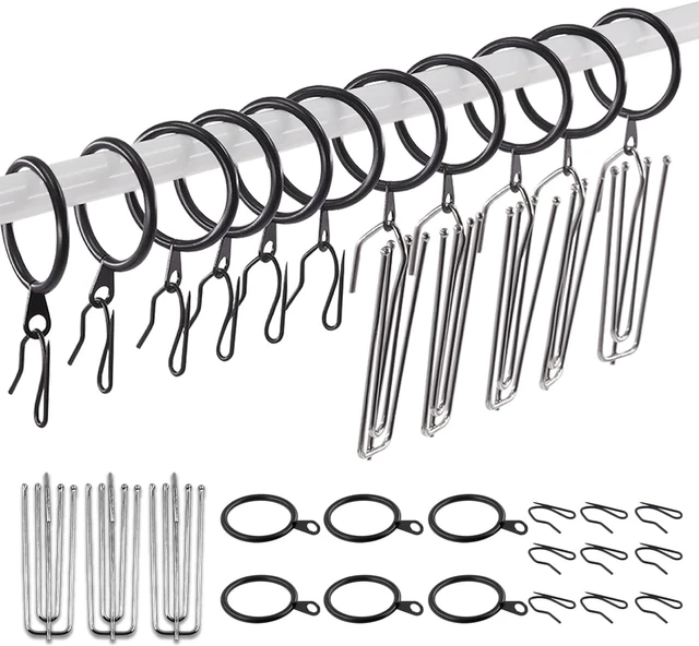Main image of Shower Curtain, 120Pcs Black 1.35 Inch - 30mm Metal Drapery Curtain Rings Curtain Hanging Rings and Stainless Steel 4 Prongs Pinch Pleat Hook with Drapery Curtain Pin-on Hooks Pins for Window