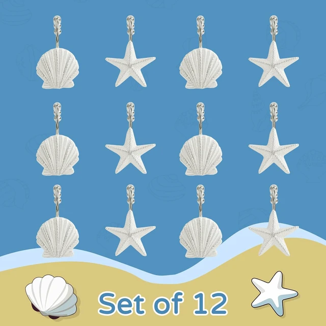 Alt view image 4 of 7 - Set of 12, HeavyDuty Seashell Nautical Shower Curtain Hooks Roller Balls