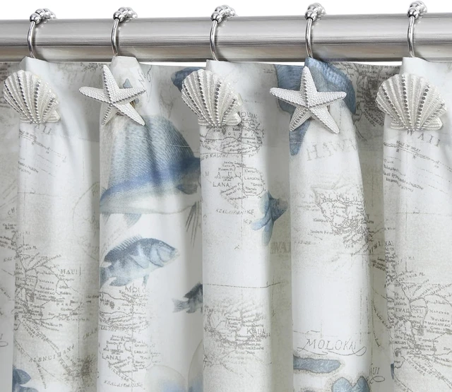 Alt view image 7 of 7 - Set of 12, HeavyDuty Seashell Nautical Shower Curtain Hooks Roller Balls