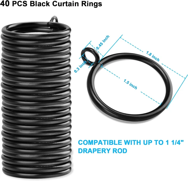 Alt view image 4 of 5 - Curtains Ring with Eyelet Apply for Up to 1 1/4-inch Curtain Rod (1.5 Inch Drapery Rings), 40 PCS Black Curtain Rings