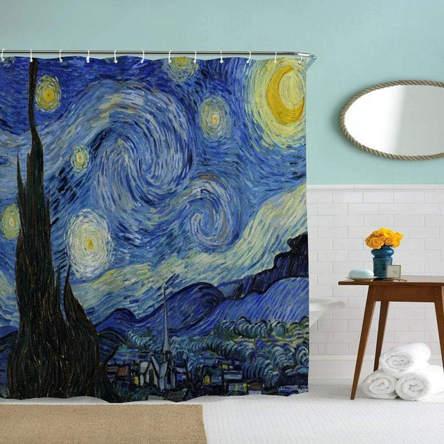 Alt view image 2 of 7 - Starry Night Shower Curtain for Bathroom V. Gogh Blue Art Curtain