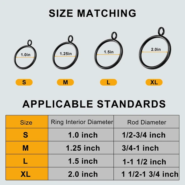 Alt view image 5 of 5 - Curtains Ring with Eyelet Apply for Up to 1 1/4-inch Curtain Rod (1.5 Inch Drapery Rings), 40 PCS Black Curtain Rings