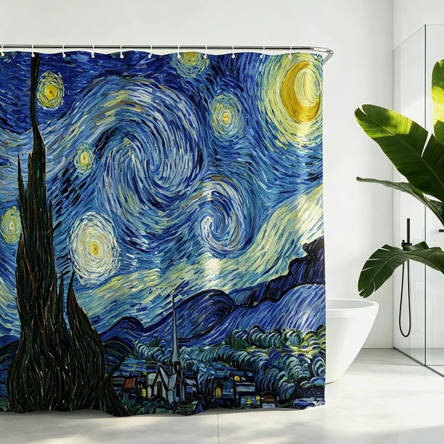 Alt view image 6 of 7 - Starry Night Shower Curtain for Bathroom V. Gogh Blue Art Curtain