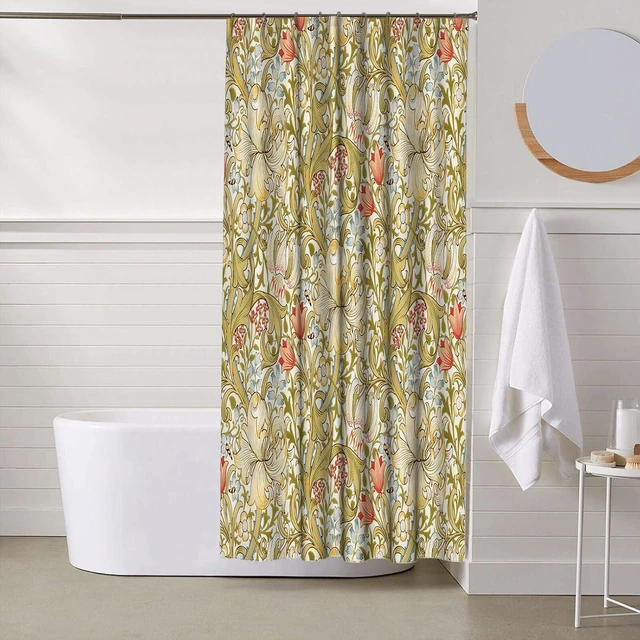 Alt view image 2 of 5 - 72" Wx72 L, Lily Art Nouveau Floral Home Bathroom Bathtubs Decor Washable Durable Fabric, Bath Curtains Waterproof Polyester Fabric, William Morris Shower Curtain Set with 12 Hooks