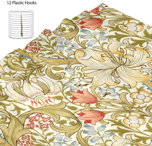 Alt view image 3 of 5 - 72" Wx72 L, Lily Art Nouveau Floral Home Bathroom Bathtubs Decor Washable Durable Fabric, Bath Curtains Waterproof Polyester Fabric, William Morris Shower Curtain Set with 12 Hooks