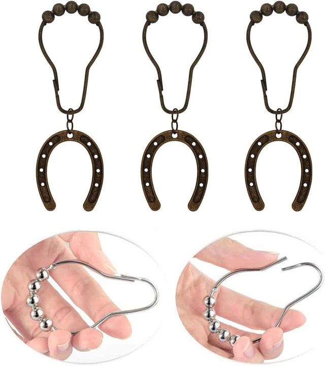 Alt view image 3 of 7 - Bronze, Home Bathroom Decor Set, 12Pcs Horseshoe Shower Curtain Hooks